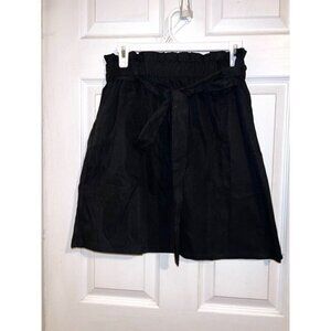 NWT KANCY KOLE High Waist A-Line Paperbag Waist Skirt with Pockets Black Sz L
